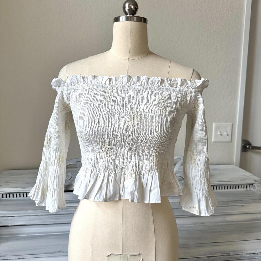Zara Top Blouse White Smock Country Womens XS